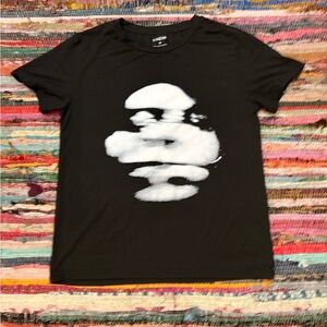 Chic Black Tee with White Artistic Print